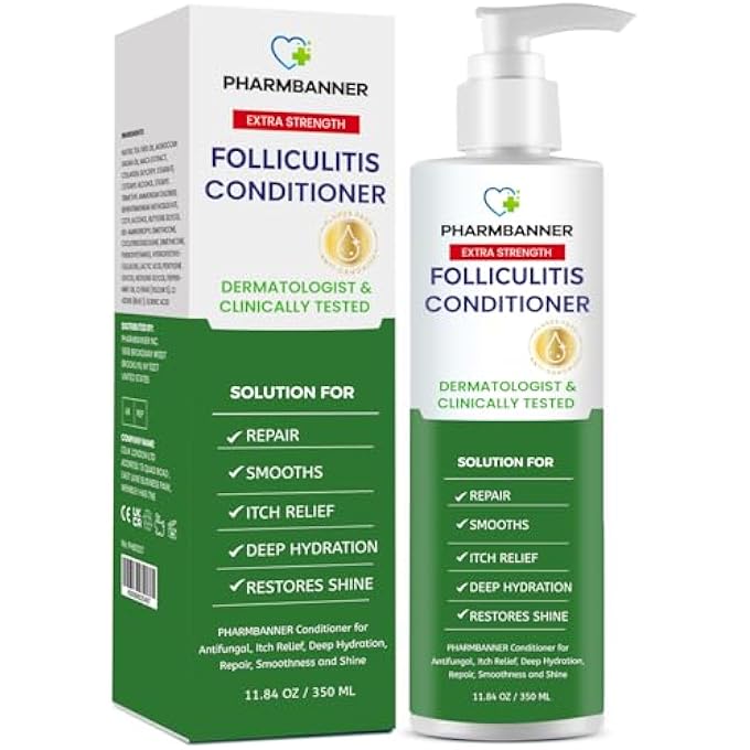 PHARMBANNER FOLLICULITIS ITCH RELIEF CONDITIONER: TEA TREE OIL & MOROCCAN ARGAN OIL - DEEP HYDRATION & REPAIR - NOURISHES, SMOOTHS, RESTORES SHINE - SAFE FOR DRY OR DAMAGED HAIR-11.84 OZ - Image 1